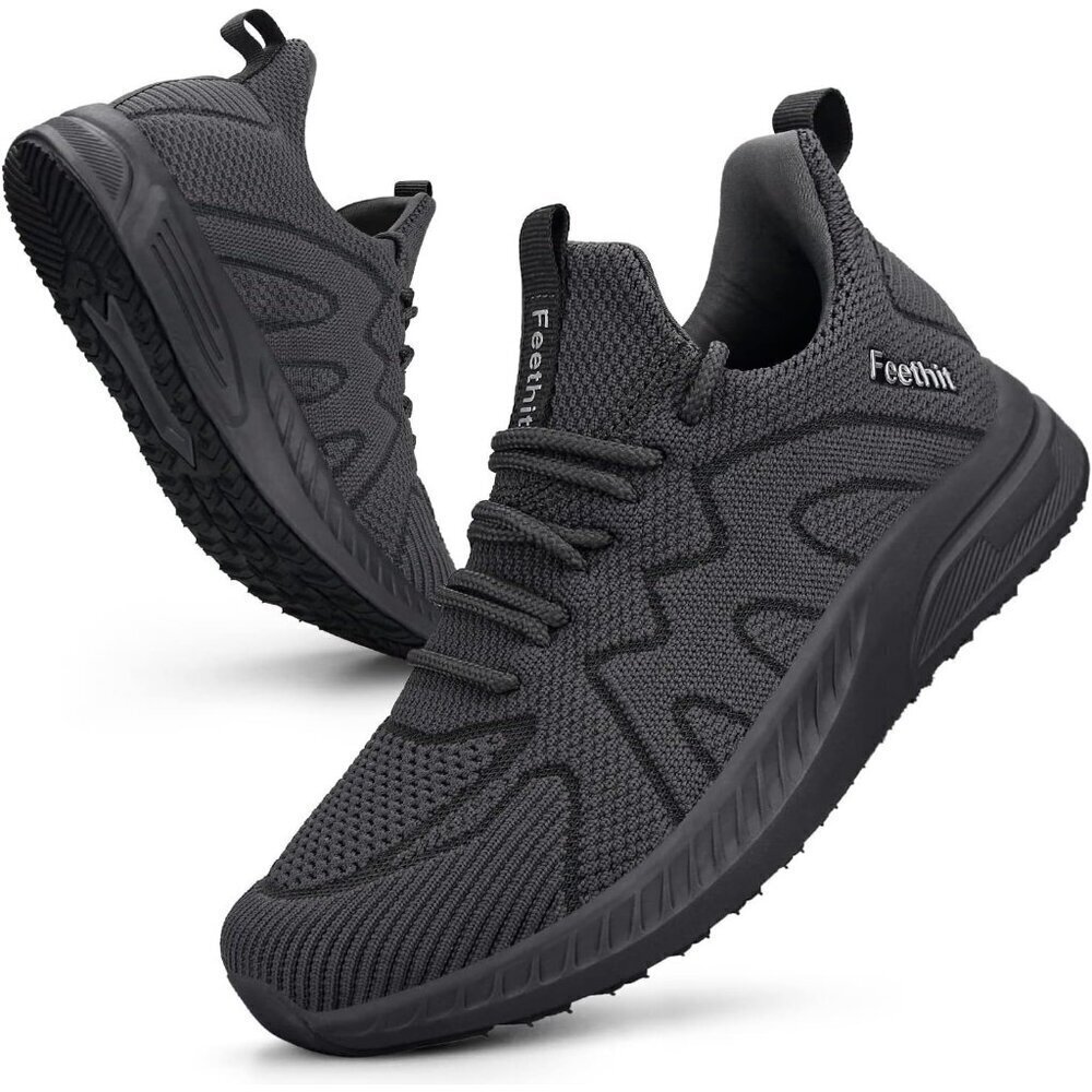 Feethit Women Dark Grey Lightweight Wide Mesh Workout Sneakers For Tennis Gym